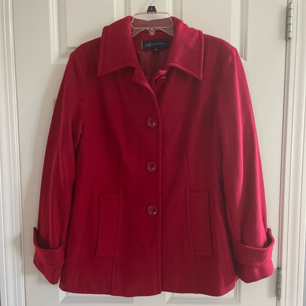 Anne Klein Wool Blend Peacoat Coat Medium Red Fully Lined